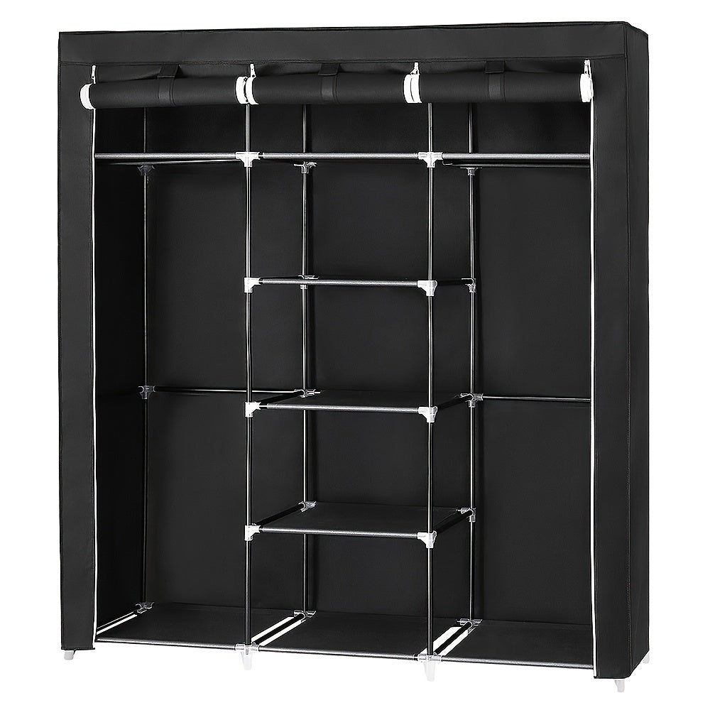 Non-woven Wardrobe Organizer with 3 Doors And 12 Shelves | Large-capacity 150x45x175cm Closet System for Bedrooms/dorms | Space-saving Design with Clothes Rail | Easy to Assemble (black, Ideal for Rentals/small Spaces)