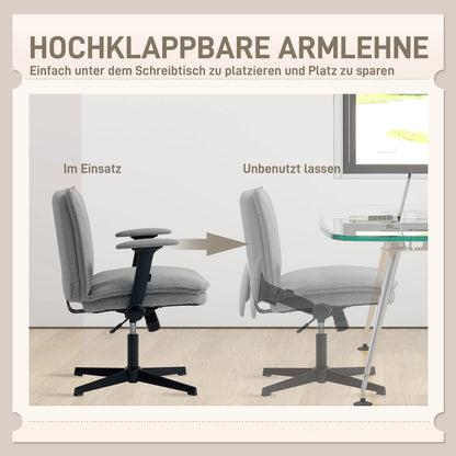 Bureaustoel – Office Chair – Kantoorstoel – Bureaustoelen – Draaistoel – Verstelbare Zithoogte – Inklapbare Armleuningen – Grijs Linnenlook – Stalen Onderstel