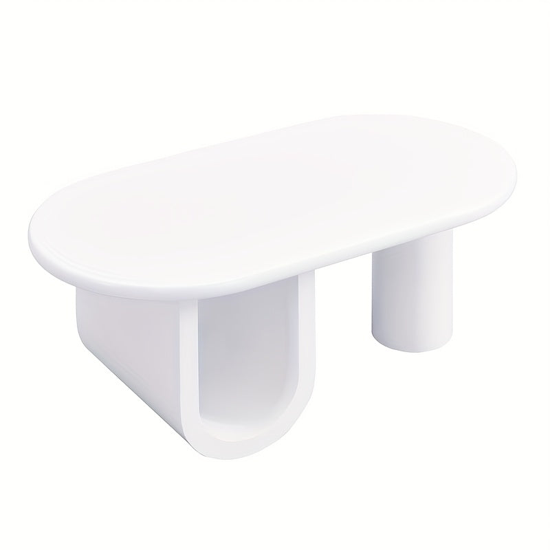 Contemporary White Oval Coffee Table Featuring a Minimalist Design, Sturdy U-Shaped Legs, Low-Maintenance Surface, Perfect for The Living Room, Ample Storage Capacity, Measurements: 98.5 X 53.5 X 42 Cm.