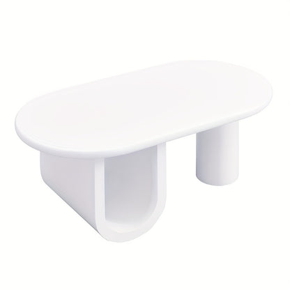 Contemporary White Oval Coffee Table Featuring a Minimalist Design, Sturdy U-Shaped Legs, Low-Maintenance Surface, Perfect for The Living Room, Ample Storage Capacity, Measurements: 98.5 X 53.5 X 42 Cm.