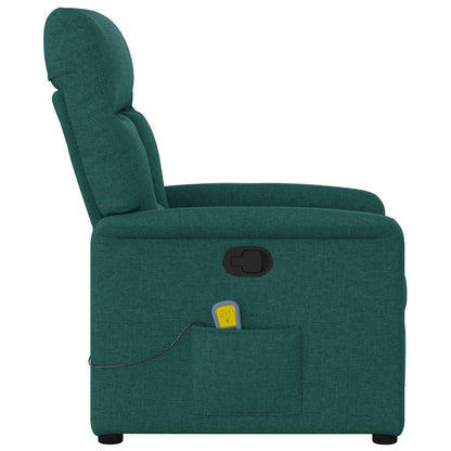 Massagestoel – Massagefauteuil – Ergonomische Stoel – Relaxstoel – Verstelbare Stoel – Donkergroen Stof – 6-Punts Vibratiemassage – Handmatig Verstelbaar tot 135°