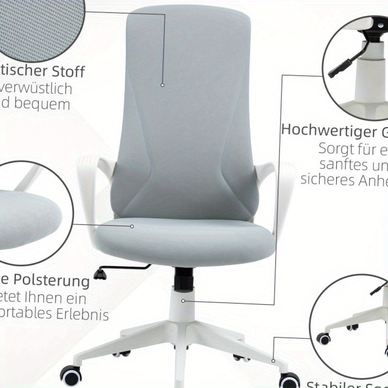 Ergonomische Bureaustoel – Bureaustoel Werkstoel – Draaistoel – Computerstoel – Thuiswerkstoel – Verstelbare Hoogte – Rockerfunctie – Lichtgrijze Stof – Roestvrijstalen Frame – 360° Draaibare Zitting