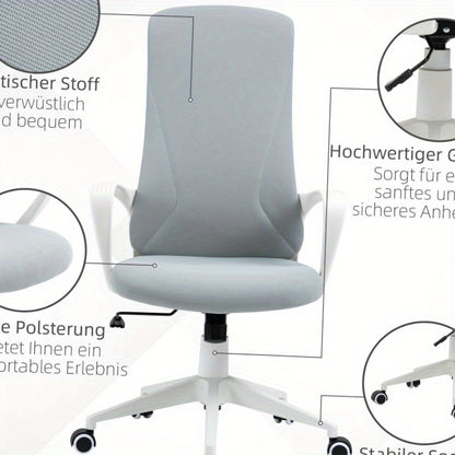 Ergonomische Bureaustoel – Bureaustoel Werkstoel – Draaistoel – Computerstoel – Thuiswerkstoel – Verstelbare Hoogte – Rockerfunctie – Lichtgrijze Stof – Roestvrijstalen Frame – 360° Draaibare Zitting