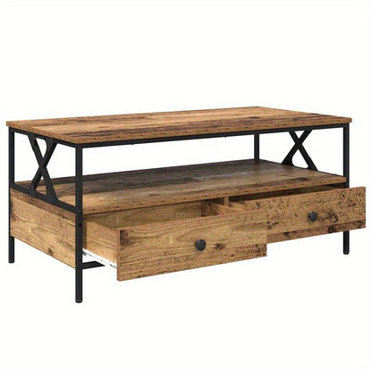 Modern Coffee Table with Storage - Heavy-Duty Old Wood Construction, Easy Assembly Living Room Center Table, Space-Saving Design, Sturdy Legs - for Living Room, Office, Apartment - 100x51x45cm (39x20x18in) - All-Season Use, H