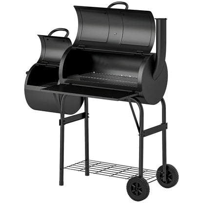 Houtskoolbarbecue – Barbecue – Smoker – Grill – Kogelbarbecue – Staal – Met Deksel en Thermometer – Verstelbare Luchttoevoer en Wielen