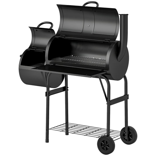 Houtskoolbarbecue – Barbecue – Smoker – Grill – Kogelbarbecue – Staal – Met Deksel en Thermometer – Verstelbare Luchttoevoer en Wielen