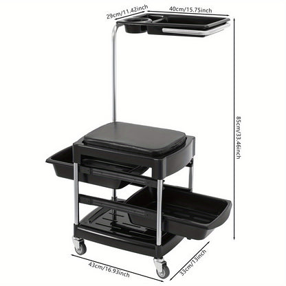 Opbergtrolley – Opbergwagen – Trolley – Beautywagen – Salonwagen – Mobiel Met 3 Uitklapbare Trays – Zwart ABS Met PU Bekleding – 150 Kg Draagkracht – Vergrendelbare Zwenkwielen