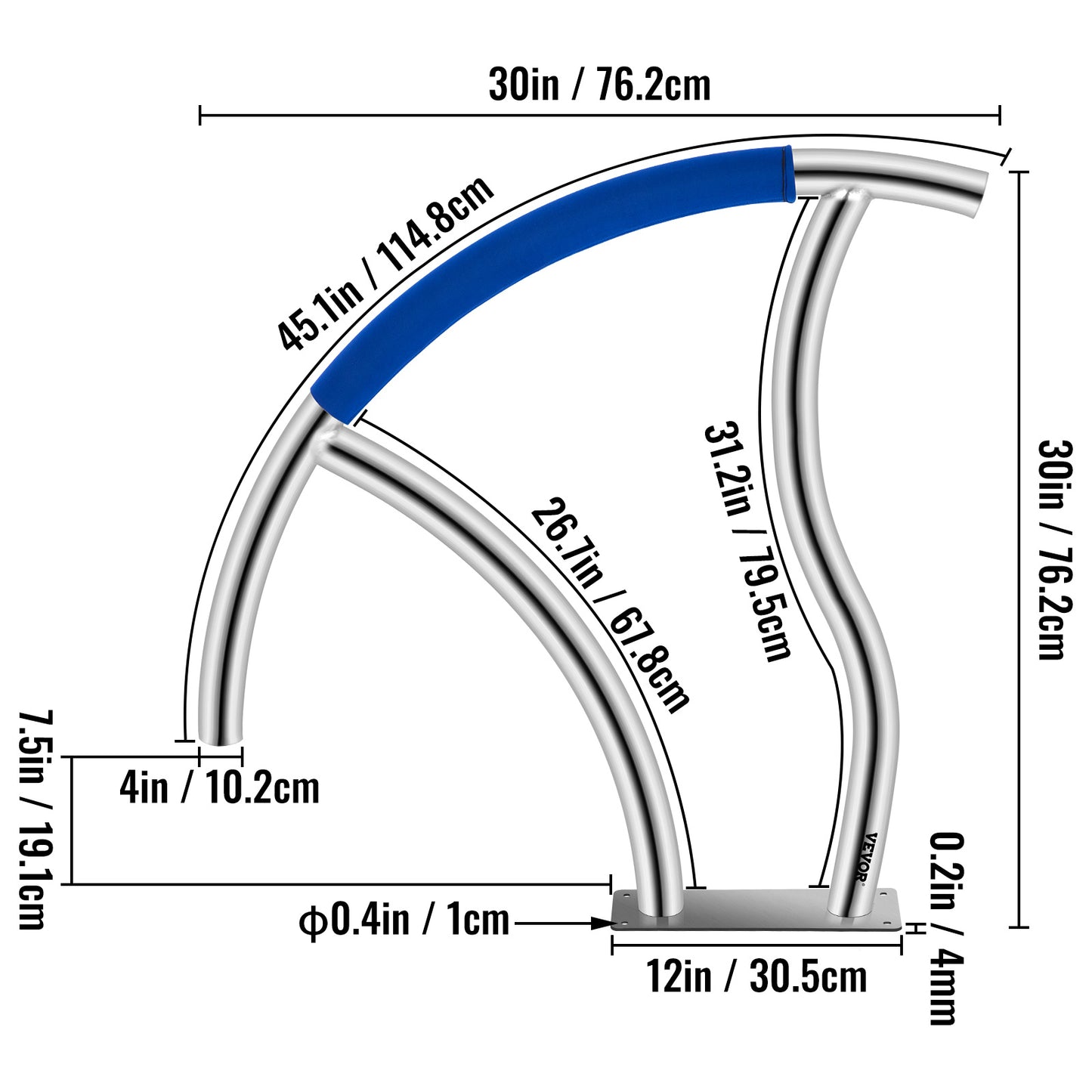 Zwembadtrapleuning – Zwembadhandgreep – Zwembadrail – Trapleuning Zwembad – Zwembad Steun – Roestvrij Staal – 76 x 76 cm – Max Belastbaarheid 170 kg – Compleet Montageset