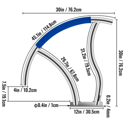 Zwembadtrapleuning – Zwembadhandgreep – Zwembadrail – Trapleuning Zwembad – Zwembad Steun – Roestvrij Staal – 76 x 76 cm – Max Belastbaarheid 170 kg – Compleet Montageset
