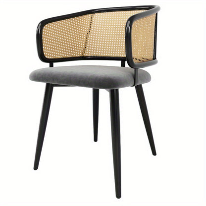 Eetkamerstoel – Stoel – Dining Chair – Keukenstoel – Caféstoel – Set Van 2 Stoelen – Fluwelen Zitting Met Rieten Rugleuning – Stevig Metalen Frame