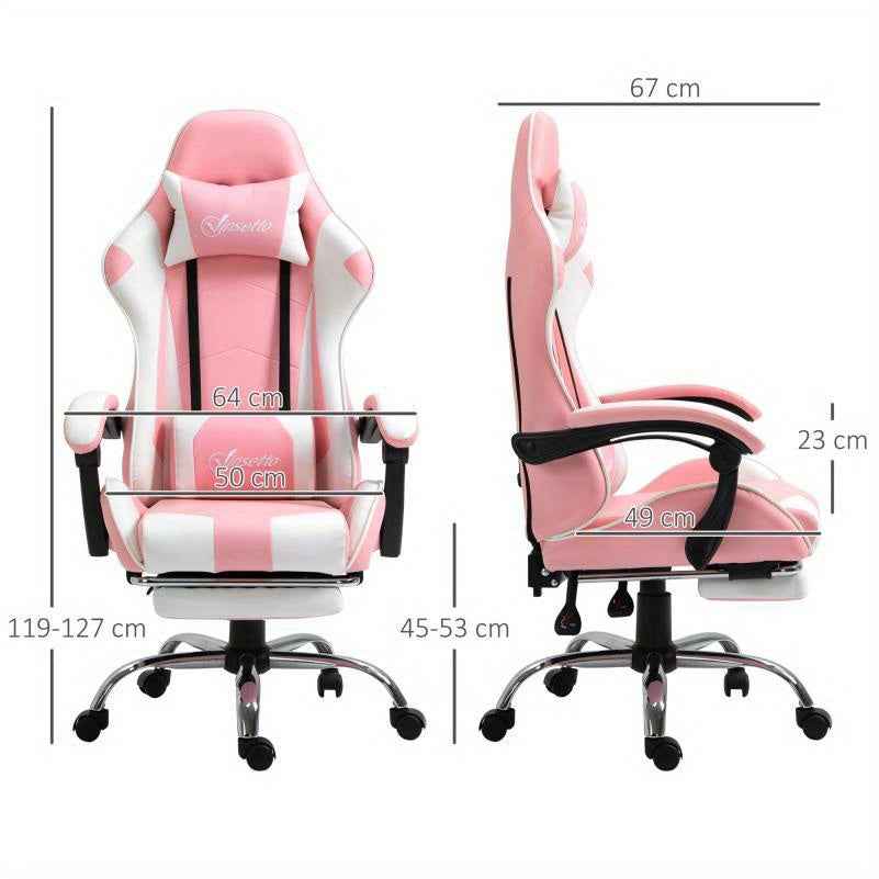 Gamingstoel – Gamestoel – Gaming Chair – Bureaustoel – Game Stoel – Ergonomisch – Verstelbare Hoofdsteun – 360° Draaibaar – Roze/Wit – Stevige Constructie – Comfortabel Gevuld