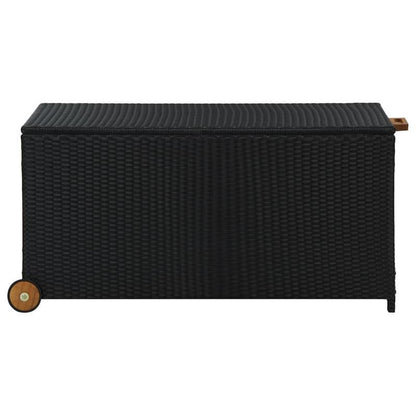 Opbergbak Buiten – Tuinbox – Opslagbak Met Wieltjes – Opbergkist – Tuinkist – Groot 120x65x61 cm – Zwart Rattan Design – Stevig Met Wieltjes
