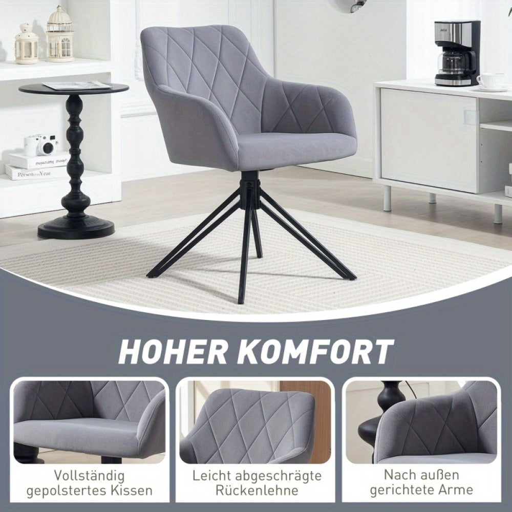 Eetkamerstoel – Stoel – Kuipstoel – Lounge Stoel – Draaistoel – Velvetlook Bekleding – Stevig Metalen Onderstel – Compact Formaat 58x60,5x79 cm – Onderhoudsvriendelijk & Stijlvol