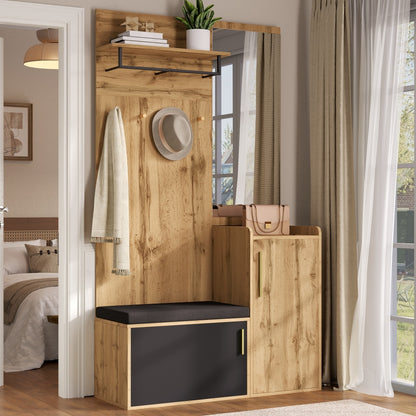 Halmeubel – Kapstok – Schoenenkast – Spiegel – Zitbank – Compact en ruimtebesparend – Duurzaam materiaal zonder hout