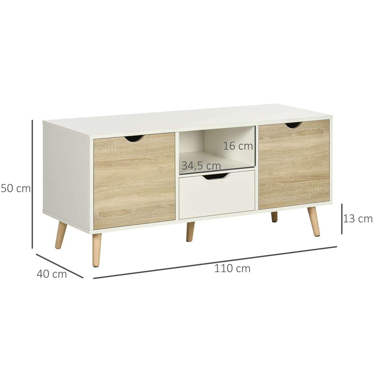 Tv Meubel – TV Kast – TV Meubel Lowboard – TV Dressoir – TV Cabinet – Wit Hout – 110x40x50 cm – Opbergruimte Met 2 Deuren