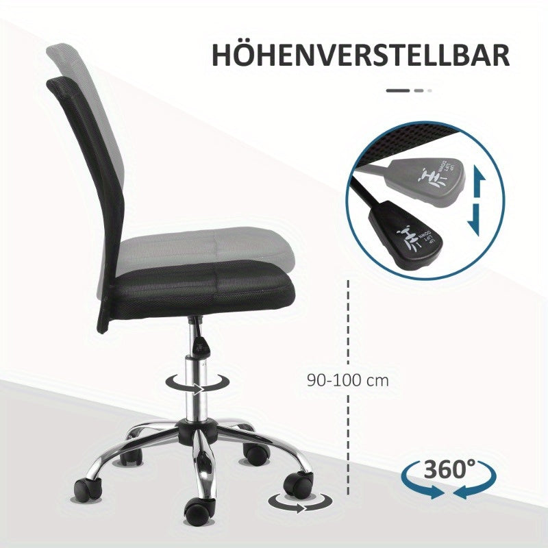 Ergonomische Bureaustoel – Computerstoel – Werkstoel – Draaistoel – Zonder Armleuningen – Verstelbare Hoogte – Stabiel Met Metalen Frame – Geschikt Voor Zwaardere Personen Max 100kg
