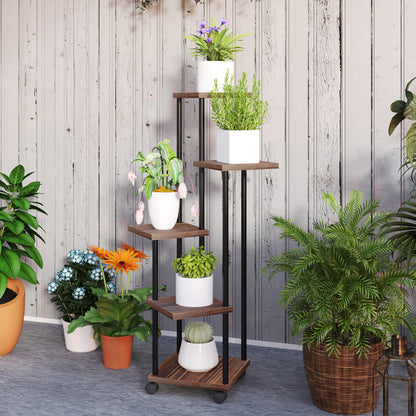Plantenrek – Plantenstandaard – Plantentafel – Plantentrap – Bloemenrek – 5 Laags – Hout en Staal – Gestaggerd Ontwerp – Voor Binnen & Buiten