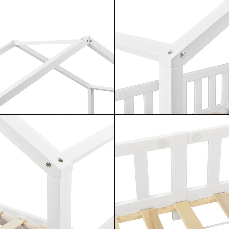 Kinderbed – Kinderbedden – Bed – Eenpersoonsbed – Meisjesbed – Huisjesdesign – Valbeveiliging – 120x200 cm Grenenhout