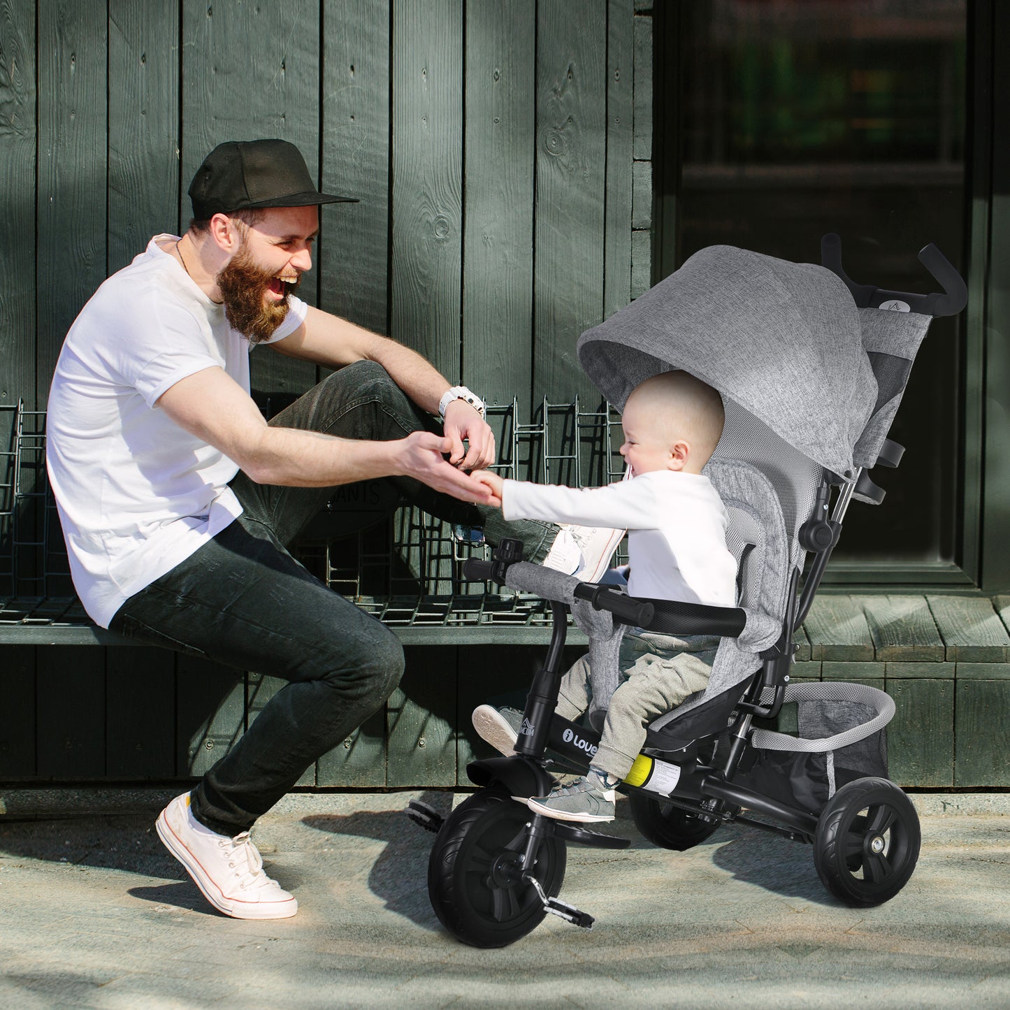 Kinderdriewieler – Driewieler Voor Kinderen – Kinderfiets – Loopfiets – Fiets Met Bekerhouder – Grijs – Met Stevig Metalen Frame – Beschermend Zonnescherm