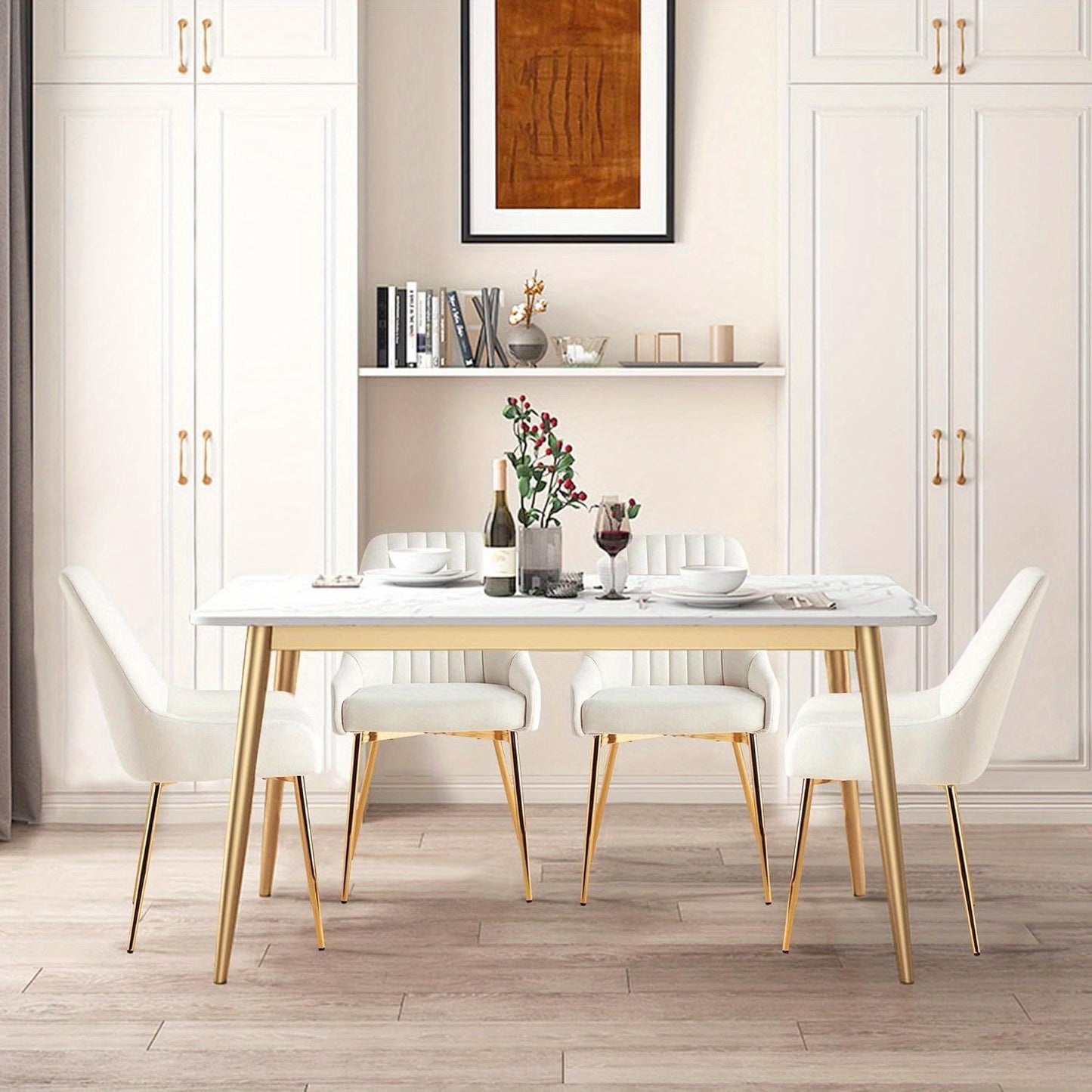 Eetkamerstoelen – Stoelen – Eetkamerstoelen Set – Design Stoelen – Fluwelen Stoelen – Set van 2 Wit – Gouden Metalen Poten – Ergonomische Rugleuning & Memory Foam Zitting