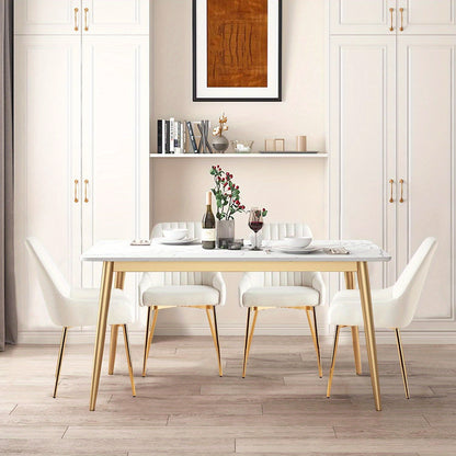 Eetkamerstoelen – Stoelen – Eetkamerstoelen Set – Design Stoelen – Fluwelen Stoelen – Set van 2 Wit – Gouden Metalen Poten – Ergonomische Rugleuning & Memory Foam Zitting