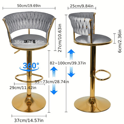 Barstoel – Barkruk – Barstoelen – Kruk – Keukenstoel – Set Van 2 – Verstelbare Hoogte – Gouden Metalen Poten
