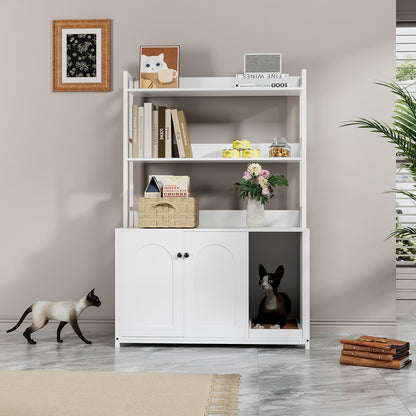Kattenbakverstopper – Kattenbakmeubel – Kattenhuis – Kattenkast – Kattenberging – Dubbele Deur Toegang – Ingebouwde Krabpaal – Compact 90x45 cm – Stevige Witte Constructie