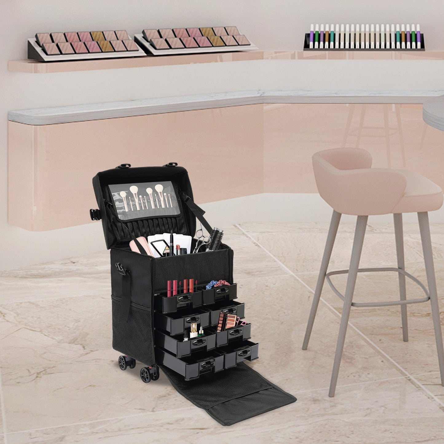 Make-up Koffer – Make-up Trolley – Beauty Case – Cosmetica Koffer – Make-up Organizer – Multifunctioneel – Oxford Stof – Reiskoffer – Hoogwaardige Kwaliteit – Multifunctioneel – Zwart