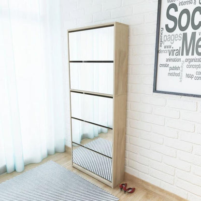 Schoenenkast – Schoenopberger – Schoenrek – Schoenmeubel – Kapkast – Met 5 Planken – Inclusief Spiegel – Eikenhout 63x17x169,5 cm