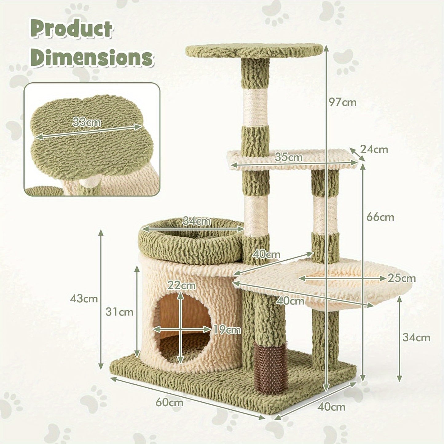 Krabpaal – Kattenboom – Krabmeubel – Kattenhuis – Klimpaal – Groen – 97 cm Hoog – Inclusief Kattenhol, Hangmat en Sisal Krabpalen