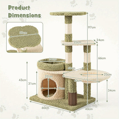 Krabpaal – Kattenboom – Krabmeubel – Kattenhuis – Klimpaal – Groen – 97 cm Hoog – Inclusief Kattenhol, Hangmat en Sisal Krabpalen