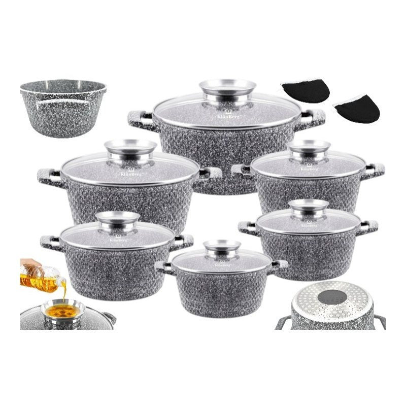 12-delige Pannenset – Kookpotten – Steelpannen – Kookgerei – Pannenset – Marmer Coating – Inductie Geschikt – Anti-aanbak – Lichtgewicht Aluminium