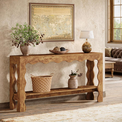 Console Tafel – Sidetable – Haltafel – Opbergmeubel – Banktafel – Lichtbruin – Smal en Lang – 2-laags Opbergruimte