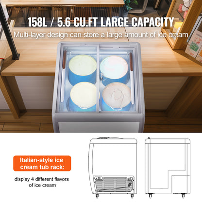 Ijsvitrine – Schepijsvitrine – Koelvitrine – Ijsdisplay – Vriesvitrine – 158 Liter Inhoud – Instelbare Temperatuur -26°C tot -13°C