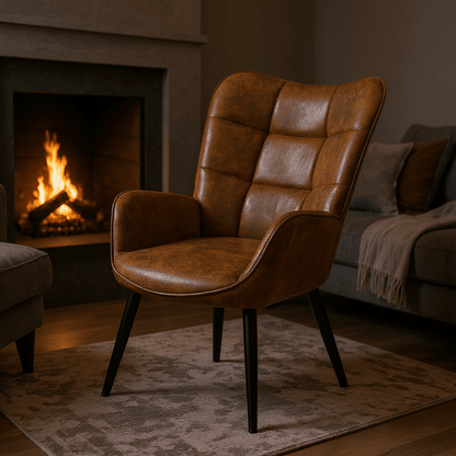 Eenpersoonsfauteuil – Fauteuil – Relaxstoel – Zetel – Leesstoel – Bruin Suède – Ergonomisch Ontwerp – Compacte Afmetingen 72x62x90,5 cm