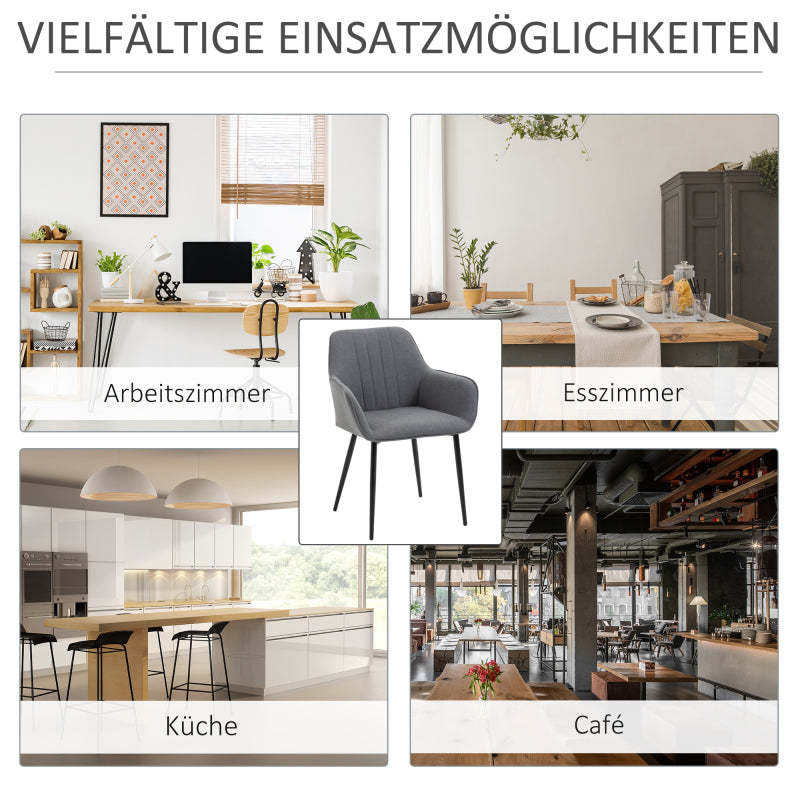 Eetkamerstoel – Stoel – Armstoel – Zithoekstoel – Werkstoel – Donkergrijs Linnen – Ergonomische Rugleuning – Stabiele Metalen Poten