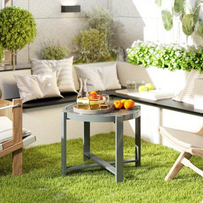 Bijzettafel – Sidetable – Nachtkastje – Banktafel – Koffietafel – Rond – Weerbestendig Aluminium – Marmerlook Grijs