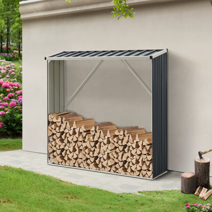 Houtopslagrek – Houtrek – Houtberging – Haardhoutrek – Brandhoutrek – Stalen Constructie – Weerbestendig Antraciet 155x45x157 cm