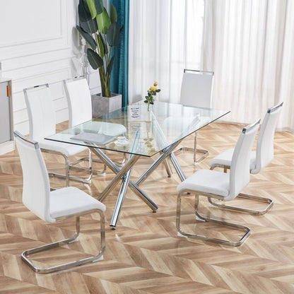 Bar stool, free-swinging chair, chrome-plated metal frame, weight capacity 120kg, padded seat, faux leather upholstery, white (set of 4)