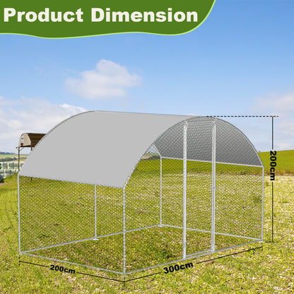 Chicken Coop Outdoor Enclosure with Waterproof PE Paint Cloth Plenty of Space for Chickens, Rabbits and Other Small Animals Roof With PVC-coated Sturdy Steel Frame Free Range Enclosure Triangular roof/dome Galvanised Steel Fr