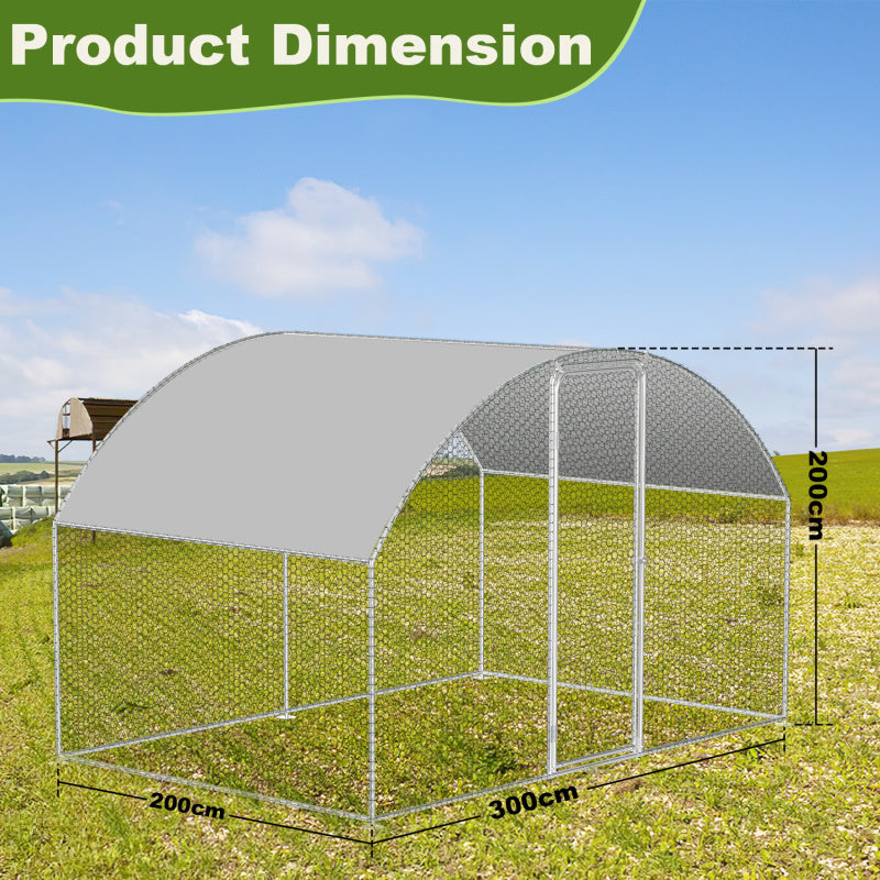 Chicken Coop 6/9/12/18/24m² for Poultry House, Bird Cage, Small Animals with Lock and Door, Safety Lock, Ideal for Outdoor Use, Triangular Roof/Dome, Free Range Enclosure, Steel Construction, PVC-Coated Roof