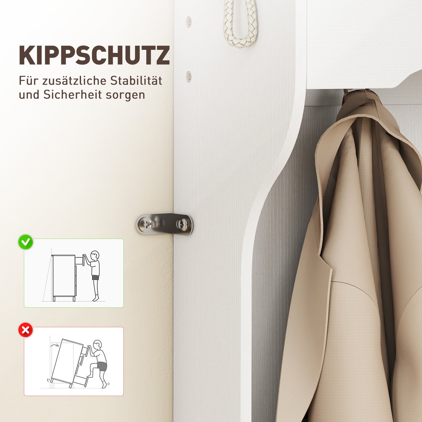 Kapstokkast – Kapstok – Garderobekast – Opbergkast – Halmeubel – Wit – Met Bankje – Schoenopbergruimte – Stevig MDF – Compact Ontwerp
