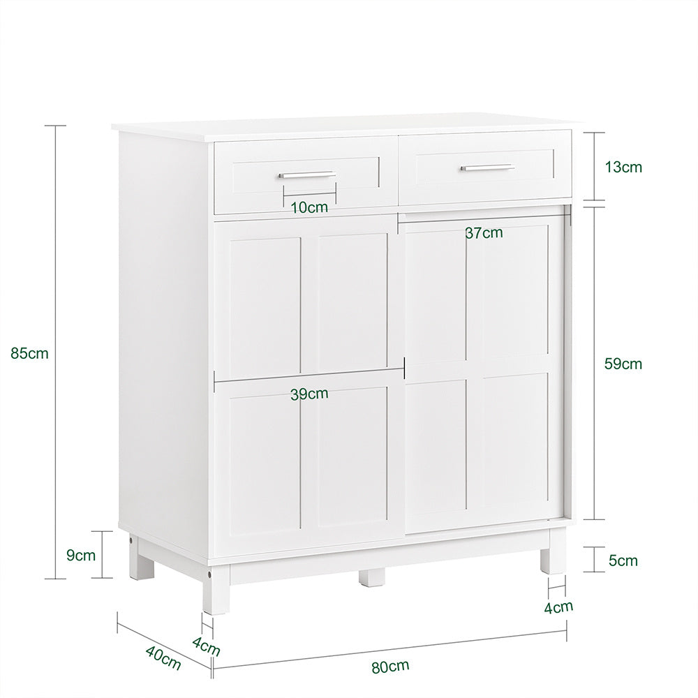 Dressoir – Buffetkast – Opbergkast – Keukenkast – Woonkamerkast – Schuifdeuren – Wit – 80x40x85 cm – Hoogwaardig Houtvezelplaat