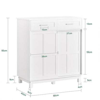Dressoir – Buffetkast – Opbergkast – Keukenkast – Woonkamerkast – Schuifdeuren – Wit – 80x40x85 cm – Hoogwaardig Houtvezelplaat