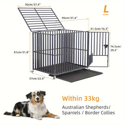 Large/XL/XXL Heavy-Duty Metal Dog Crate Kennel - Heavy Metal Frame with Lockable Doors, Ventilation Panels & Tray - Heavy-Duty Wheels (No Collapsible) - Heavy-Duty Kennel Cage for Large Dogs (/Outdoor Use) - Crate (