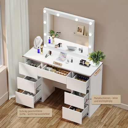 Kehot OYAJIA-GS03 Kaptafel met USB-Verlichting – 6 Laden & Planken, 68,5 cm Hoog – Wit, Moderne Make-up Tafel met 3,2+ Cubic Feet Opbergruimte