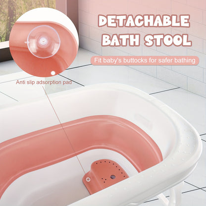 Opvouwbaar bad – Inklapbaar bad – Badkuip – Zitbad – Opvouwbare badkuip – Compact design – 100% PVC – 72x51x42 cm – Antislip bodem – Inclusief afneembaar krukje – Roze