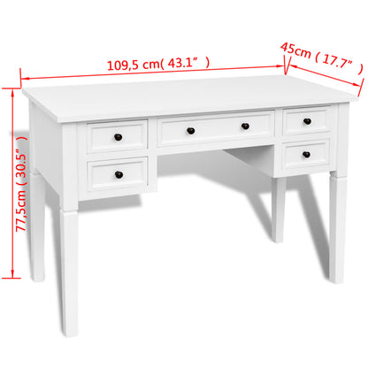 Bureau – Bureautafel – Computertafel – Werktafel – Schrijftafel – Wit – 5 Grote Lades – MDF en Grenenhout