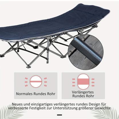 Campingbed – Reisbed – Opvouwbaar Bedje – Campingbedje Baby – Tentbed – Stevig Metalen Frame – Draagkracht 150 kg – Inclusief Matras En Kussen – Donkerblauw 188x64,5x53 cm