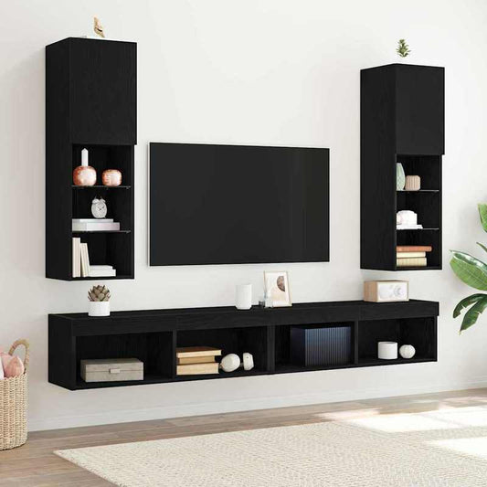 TV Cabinet Set of 2, Black, 30.5 x 30 x 102 cm, Engineered Wood, Stylish and Durable TV Stand and Entertainment Cabinet for the Living Room